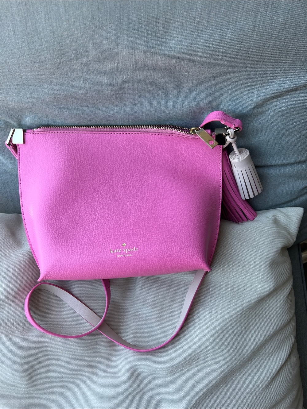kate spade Bright Pink Leather Crossbody with Tassel Charm